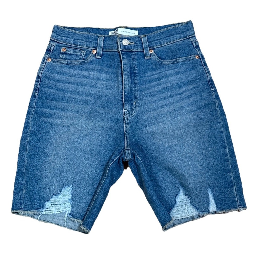 Levi Strauss Signature Denim Shorts Ultra Rise Medium Wash Blue Size W28‎